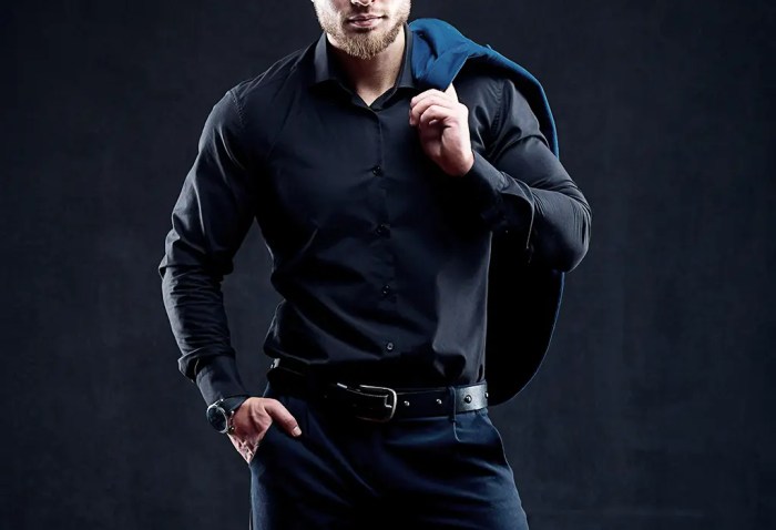 Black mens fitted dress shirt