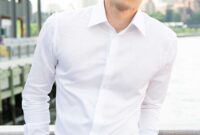 White mens fitted dress shirt