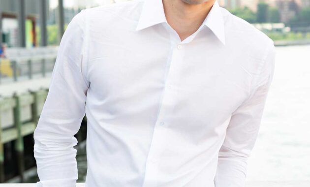 White mens fitted dress shirt