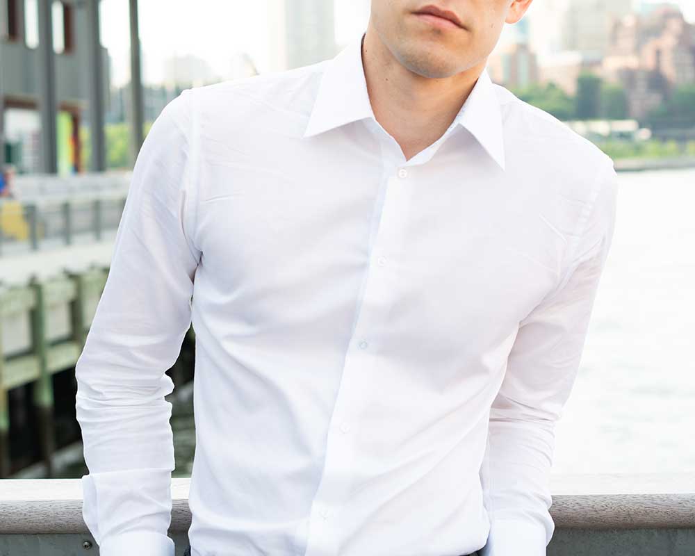 White mens fitted dress shirt